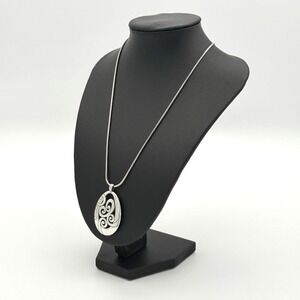 Brighton Mingle Swirl Pendant Necklace Silver Tone Oval Scroll Modern Classic